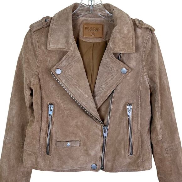 Blank NYC SL8 Genuine Suede Moto Jacket in Tan Sz S Cropped Lined Zip Closure - Picture 2 of 16